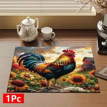 1pc Sunflower And Rooster Pattern Printed Diatomaceous Earth Kitchen Drain Mat, Absorbent Dish Drying Mat, Coffee Machine Mat, Dishwashing Mat, Sink Mat, Kitchen Countertop Protector Mat, Suitable For Cups, Plates, Tableware And Kitchen Decor - Multicolor - View 13