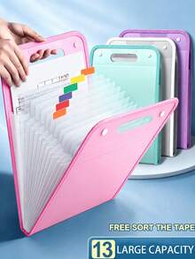 13-Pocket Expandable File Folder With Colorful Label Stickers, Portable Vertical Expanding Document Organizer, 13-Slot Exam Paper Storage Box, Paper File Organizer, Large Capacity, Suitable For Home, School And Office A4 Letter Size Document Storage, Back To School Essential, College Must-Have - Multicolor - View 2