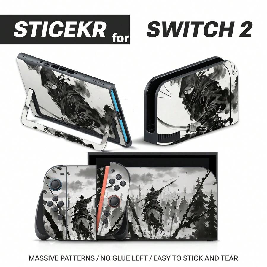 Ink Wash Samurai Style Vinyl Sticker Compatible With Switch 2 Console + Controller Full Body Skin, Waterproof, Anti-Scratch, Anti-Dust, Removable With No Residue - View 1