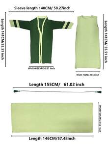Fashionable Versatile Ice Silk Crinkled 4-Piece Set Women's Elegant Sleeveless Long Robe + Abaya Cardigan Long Robe + Scarf + Waist Rope Set, Soft Skin-Friendly Sun Protection Muslim Clothing Shawl - Green - View 6