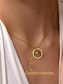 Collier rond avec pierre de naissance, collier personnalisé avec nom gravé, collier rond avec message pour maman, bijoux en acier inoxydable, cadeau pour la fête des mères, bijoux pour la fête des mères, collier unique personnalisé avec plusieurs noms gravés - Multicolore - Voir 2