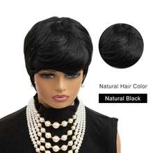 Short Pixie Cut Wig For Women Virgin Human Hair Full Machine Made Short Wigs With Bangs For Daily Wear Pixie Cut Straight Style Perfect For Women Natural Color - Natural Black - View 9