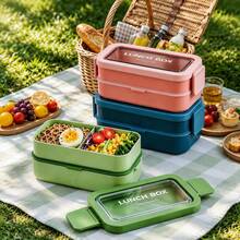 1pc Adult Lunch Box With Utensils, Leak-Proof, Stackable Bento Box, Suitable For Lunch, Meal Prep, Work, Camping, School, Kitchen Accessories, Back To School And Office Essentials (Green + Pink) - Multicolor - View 7
