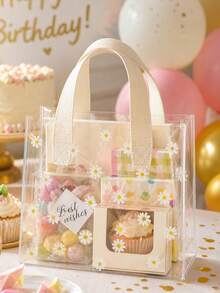 Bolsa de regalo de mano de PVC transparente, bolsa tote de PVC transparente con diseño de margarita, bolsa de regalo reutilizable para vacaciones, regalo de vacaciones - Multicolor - Ver 4