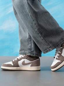 Nike Big Kids AIR JORDAN 1 Low-Top Retro Sports Skate Shoes - White/Brown Gray - View 3