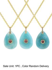 1pc Water Drop Crystal Pendant Necklace For Women Healing Energy Gold Color Stainless Steel Chain Amethyst Summer Jewelry Gift H932 - Necklace - View 12