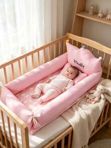 Portable Baby Nest Bed With Pillow, Crown-Shaped Newborn Sleep Lounger, Soft Anti-Roll Co-Sleeping Bed, Pom Pom Decor Random Color - Multicolor - View 11