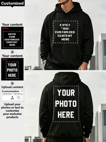 Sweatshirt Pria yang Dapat Disesuaikan dan Dipersonalisasi, Unggah Gambar dan Masukkan Teks untuk Desain, Sederhana dan Elegan, Juga Hadiah yang Paling Cocok untuk Keluarga dan Teman - Hitam - View 1
