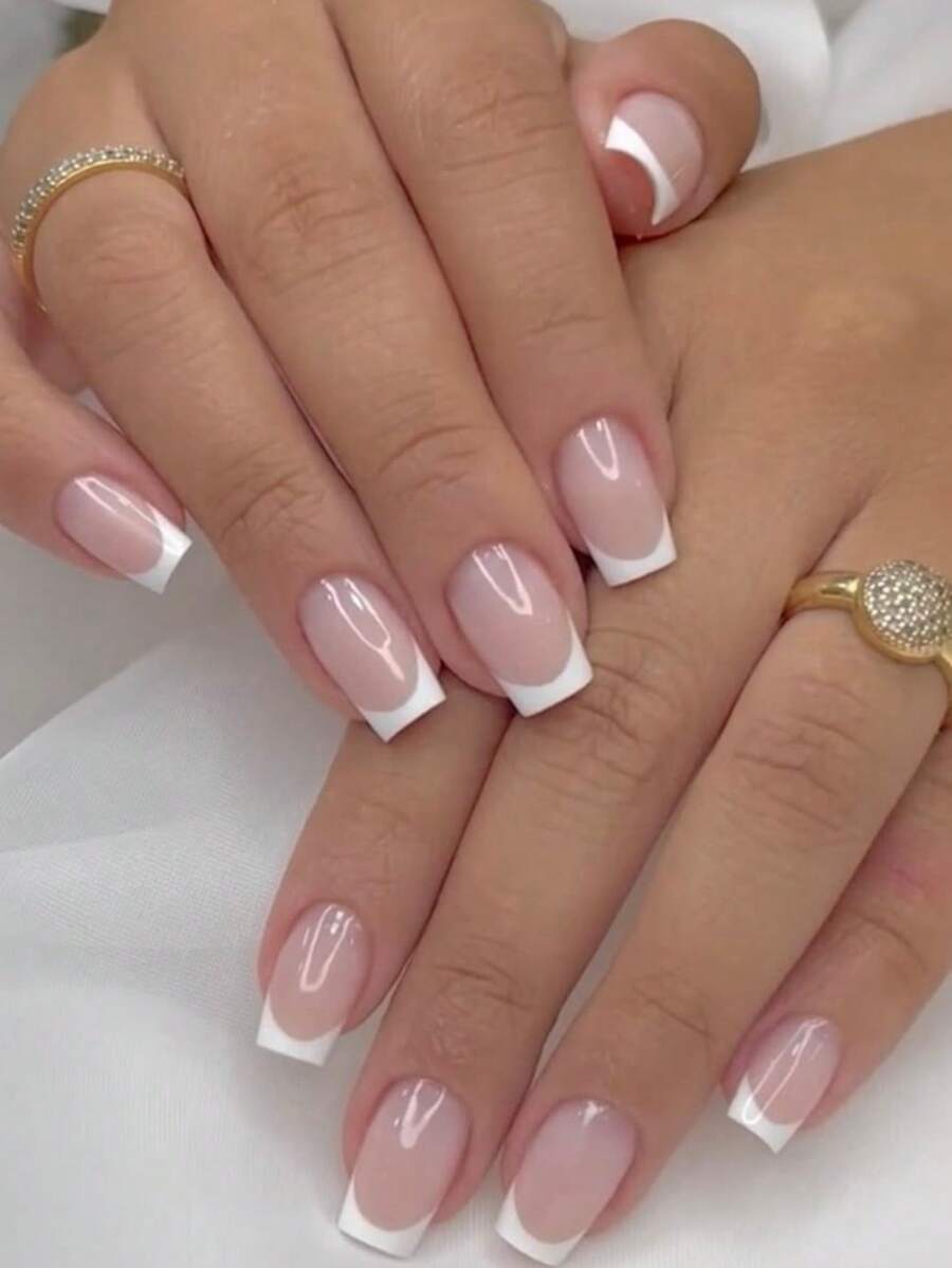 24pcs Square White French Minimalist Simple Nail Tips Suitable For Daily Wear And Parties - 彩色 - 查看 1