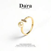 DARA Sea Gold Akoya Pearl Open Ring, S925 Silver 5-6mm High Luster, Luxury Gift Box Holiday Gift For Women - Gold - View 7