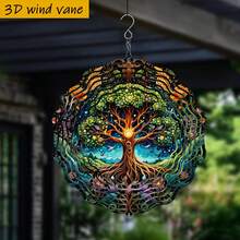 1 buah Lonceng Angin Pohon Kehidupan 3D dengan Kait Berputar 360° - Dekorasi Gantung Luar/Dalam Ruangan Besi 10 Inci, Menampilkan Burung, Bunga, Daun, dan Manik-manik - Cocok untuk Teras, Balkon, Pintu Masuk (Liontin Tidak Termasuk) Gaya Acak - A - View 4