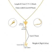 1pc Simple Vintage Heart Initial Pendant Golden Stainless Steel Chain Necklaces For Women - Yellow Gold - View 2