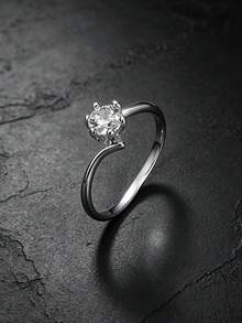 MONALLY Women's Exquisite Twisted Band Promise Ring, Cubic Zirconia 6-Prong Single Diamond Ring, Engagement Wedding Ring, Proposal Birthday Anniversary Jewelry Gift - Ring - View 5