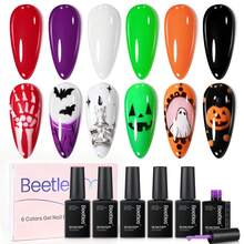 Beetles 6 Colors Halloween Gel Nail Polish Set, Red Purple Green Orange Black White Soak Off UV LED Gel For Pumpkin, Ghost, Witch & Spooky Nail Art - 6 Colors Halloween Gel Nail Polish Set - 查看 10