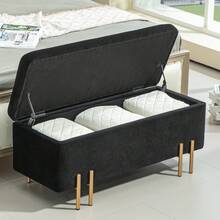 Banco tipo sofá, banco tapizado con almacenamiento, banco con cajón, tela, metal, madera de caucho, espuma, verde, 100 x 40 x 42 cm On-Site - Negro + Madera - Ver 6