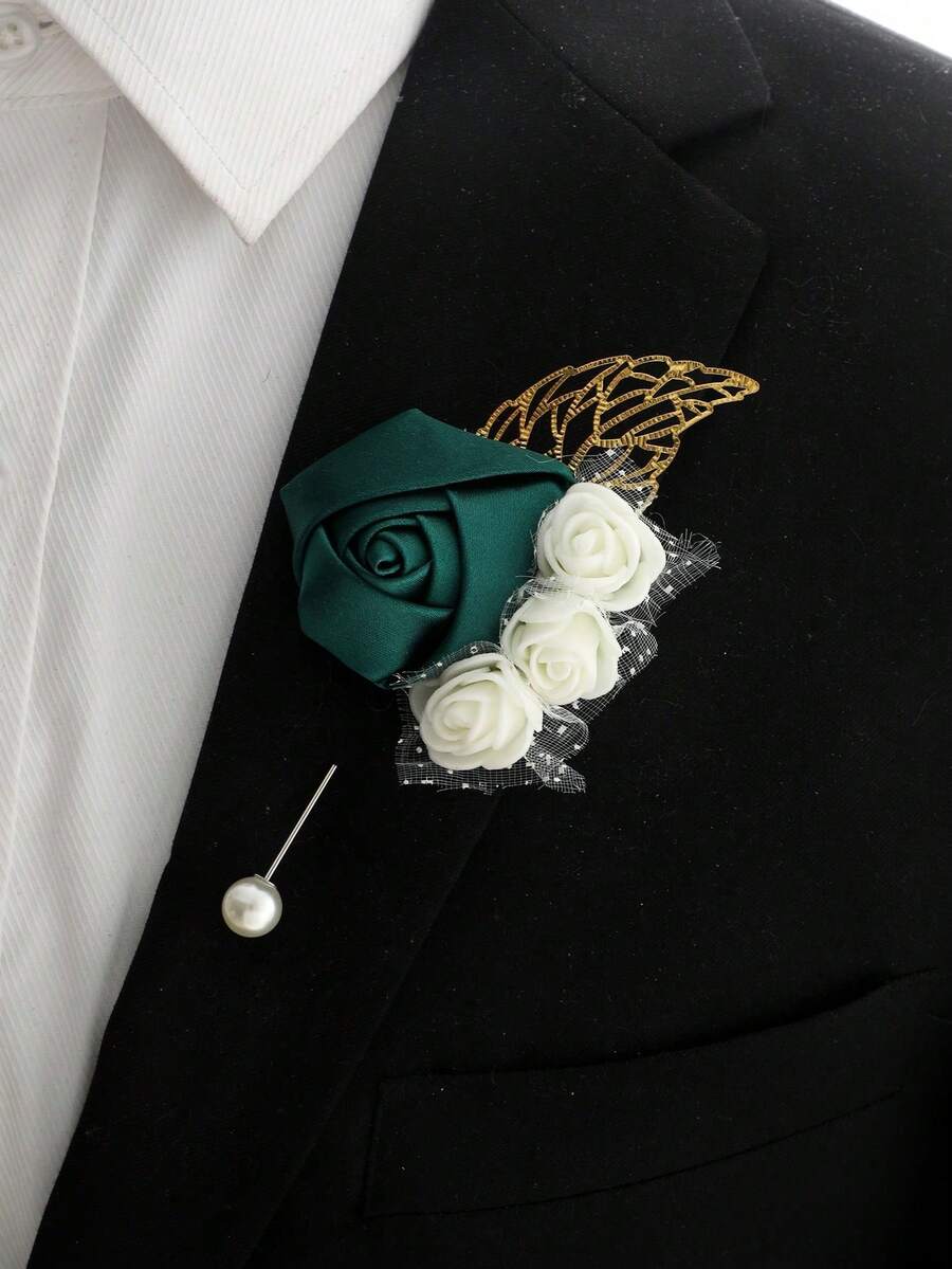 Single Piece Style, Unisex, Dark Green Rose Corsage, Suitable For Bridal Party Wear, Also Applicable For Groom, Bride, Parents, Groomsmen And Bridesmaids Occasions. - Dark Green - View 1