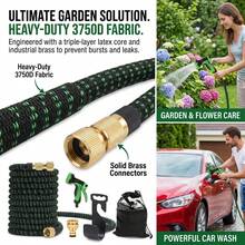100FT Heavy-Duty Garden Rubber Hose With 10 Function Nozzle, Heavy-Duty Super Strong Solid Brass Fittings, Outdoor Water Hose, Car Wash Water Pipe, Courtyard Watering, Pet Shower, Smooth Hose Design, Durable Material. - 黑色 - 查看 9
