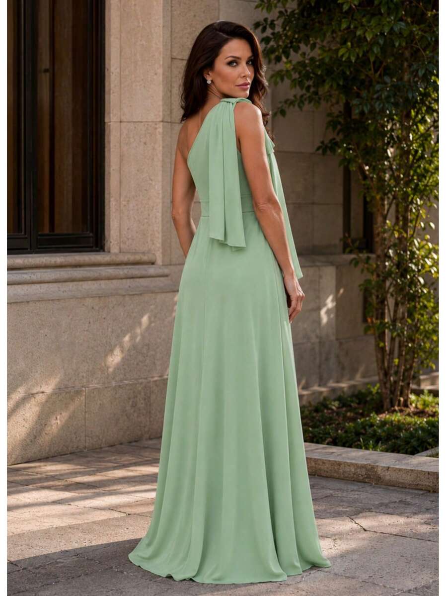 Long Dress For Bridesmaid Wedding Graduation Light Party - verde menta - Ver 1
