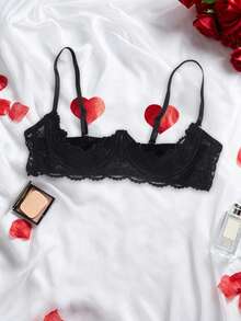Women's Sexy Lace 1/3 Demi Cup Bra, Adjustable Straps, Comfortable Lingerie, Suggest Buying One Size Up - Black - View 5