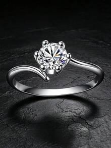 MONALLY Women's Exquisite Twisted Band Promise Ring, Cubic Zirconia 6-Prong Single Diamond Ring, Engagement Wedding Ring, Proposal Birthday Anniversary Jewelry Gift - Ring - View 2
