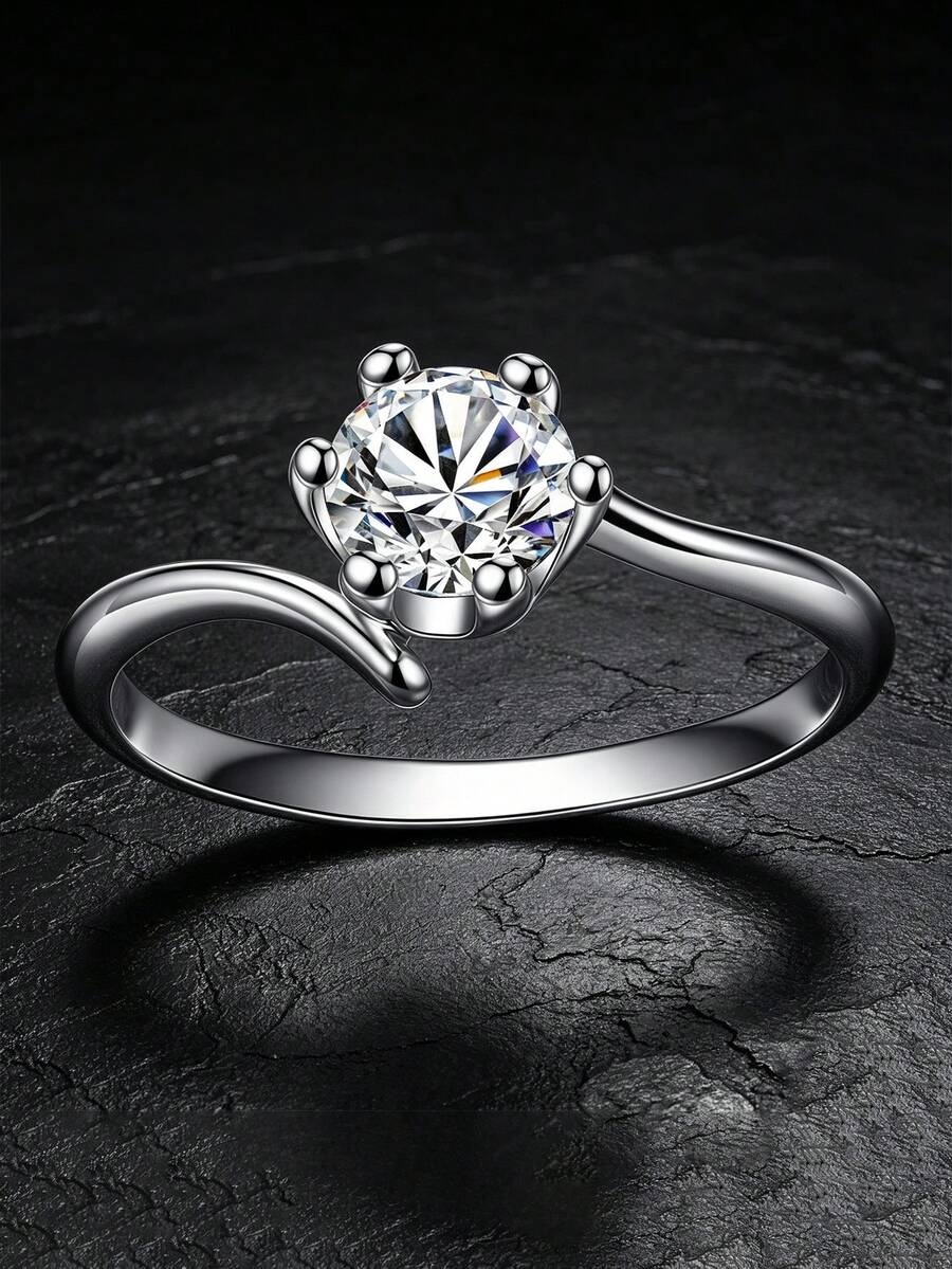 MONALLY Women's Exquisite Twisted Band Promise Ring, Cubic Zirconia 6-Prong Single Diamond Ring, Engagement Wedding Ring, Proposal Birthday Anniversary Jewelry Gift