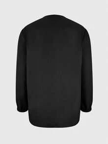 1pc Solid Color Elegant Woven Fabric Black Round Neck Full Zip Jacket Women, Cuffed Long Sleeve Multi-Pocket Front Workwear Service Industry Uniform Minimalist Work Shirt Spring Autumn - Black - View 4
