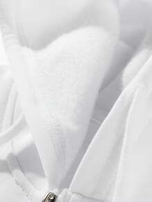 American Minimalist Men White Zip Hoodie And Joggers Set, Solid Loose Casual 2 Pieces Outfit - White - View 4