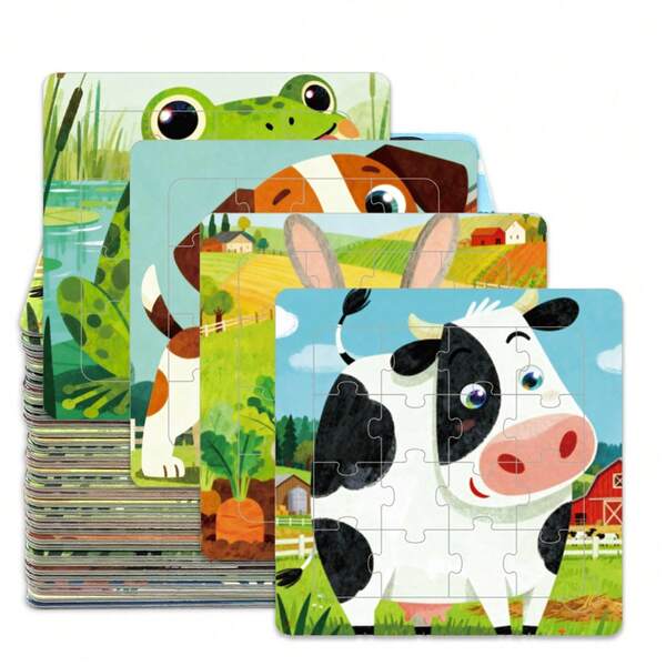 64pcs/1box Animal Toddler Puzzle, Montessori Educational Parent-Child Toy, Preschool Motor Skills Learning, Birthday Gift, Back To School, Christmas