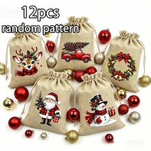 1/6/12pcs,Christmas Burlap Gift Bags, Small Gift Bags With Drawstrings, Suitable For Christmas, New Year Parties, Country Parties And Other Party Favors - Multicolor - View 7