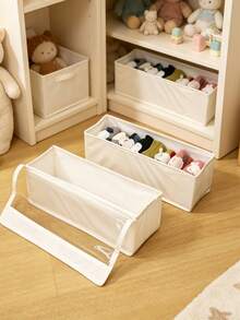 1pc White Foldable Sock Storage Box, Fabric Cabinet Organizer With Dust Cover, Baby Essentials, Newborn Necessities, Storage Organizer Box - Multicolor - View 1
