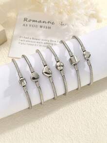 1 Pack Vintage Stainless Steel Snake Chain Bracelet For Men Women, Adjustable Clasp Fits European Beads, Waterproof Stackable Daily Jewelry Gift - Bracelet - View 9