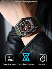 SANDA. SANDA Men's Barrel-Shaped Large Dial Waterproof Electronic Watch, Multi-Function Countdown Digital Wristwatch For Teenagers - one-size - View 5