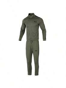 Under Armour Men's UA Rival Knit Track Suit 2026 Summer Military Green Side Stripe Stand Collar Track Suit 1357139-390 - Green - View 1