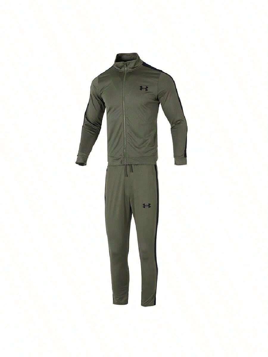 Under Armour Men's UA Rival Knit Track Suit 2026 Summer Military Green Side Stripe Stand Collar Track Suit 1357139-390 - Green - View 1