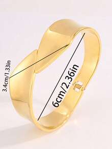 1pc French Minimalist Cross Stainless Steel Bracelet, Strong Color Retention, Hypoallergenic Spring Clasp Design, Versatile Accessory For Office, Date, Wedding And Banquet - Gold - View 2