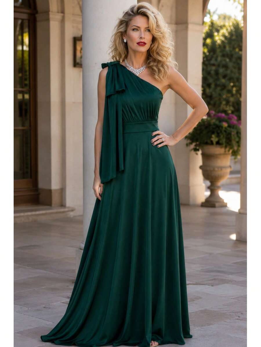 Long Dress For Bridesmaid Wedding Graduation Light Party - Emerald Green - View 1