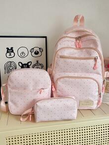 Korean Ins Style Floral Lace Backpack Set, Fresh Student School Bag Combination, Cute Casual 3-Piece Daily Backpack Set - Multicolor - View 24