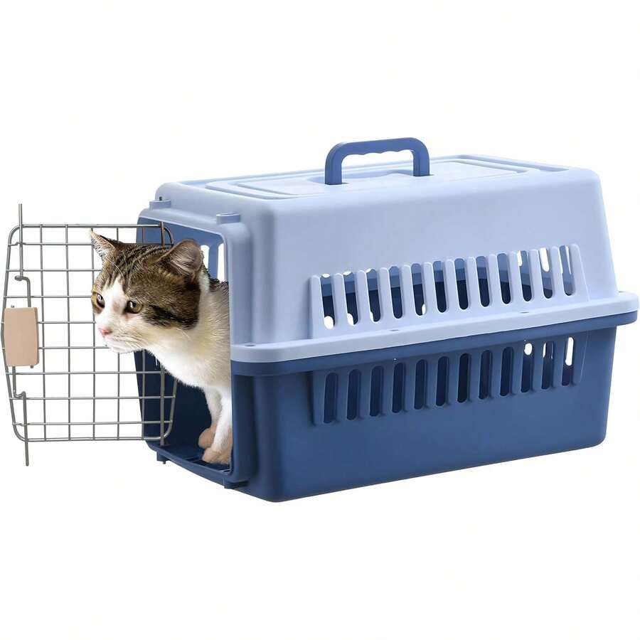 Multi-Colour Hard Plastic Pet Transit Box With Top Handle, 67*48*48cm Ventilated Pet Transport Cage With Wire Mesh Gate For Cats Small Dogs - Multicolor - View 1