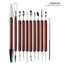 39/27/11Pcs Pottery Clay Sculpting Tools Set With Canvas Roll Bag Stainless Steel Wood Handle For Carving Modeling - Multicolor - View 8