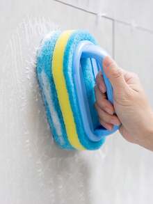 1pc Bathroom Sponge Cleaning Brush With Handle, Suitable For Wall And Tile Surfaces, Kitchen, Bathtub, Toilet Cleaning, Multi-Purpose Shower Sponge Scrubber With Handle - A - View 2