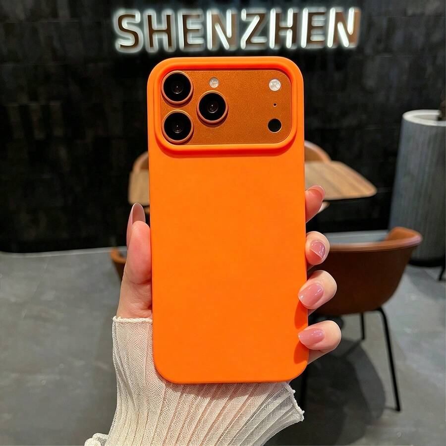 噴漆無框糖果色液態矽膠手機殼,分體設計大鏡頭開孔防指紋超薄殼,適用於 iPhone 17 16 15 14 13 Pro Max 12 Pro Max 11,多款節日禮物 - 橘色 - 查看 1