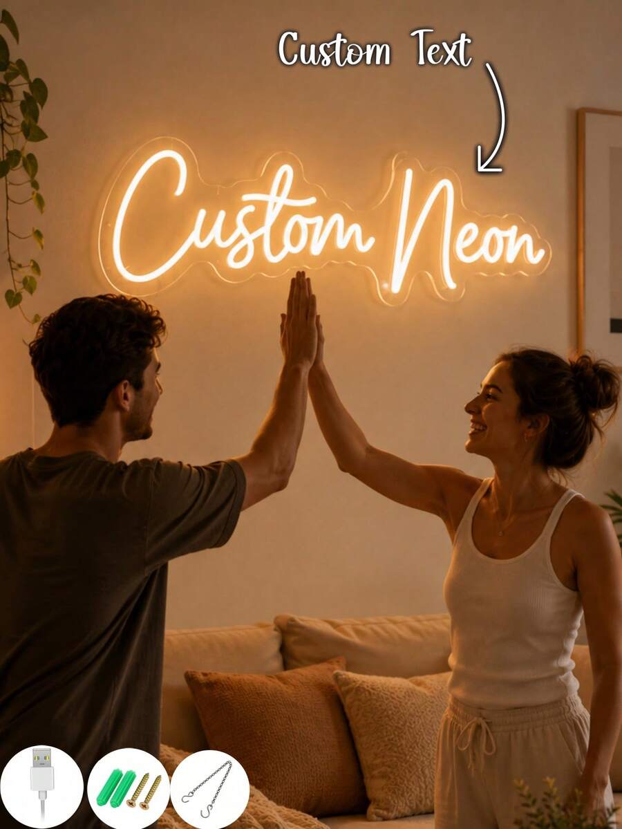 1PC Custom LED Neon Sign, Personalized Name Text Light, USB Powered Acrylic Wall Decor, Custom Neon Lamp For Bedroom, Living Room, Wedding, Birthday Party, Anniversary, Home Bar, Photo Backdrop, Housewarming Gift - Multicolor (Style 6) - View 1