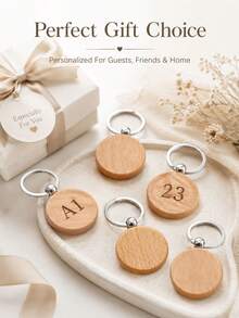 Custom 1/10/20pcs Wooden Keychain Round Key Ring Engraved Wooden Key Holder For Hotel Room Key Tags, Gifts, And Other Purposes - Multicolor - View 10