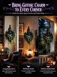 1pc Bat Shaped Hanging Planter, Hanging Bat Planter, Halloween Gothic Hanging Planter Rack Home Decor, Black Bat Flower Basket Vase Garden Hanging Basket, Suitable For Succulents, Vine Plants, Indoor And Outdoor Decoration, Living Room, Patio Or Office Desk Decoration, Great Gift For Plant Lovers, Gothic Room Decor Enthusiasts, Collectors And Gardening Hobbyists, Halloween Decoration, Halloween, Halloween Home Decor, Room Decoration - Counterfeit - View 8