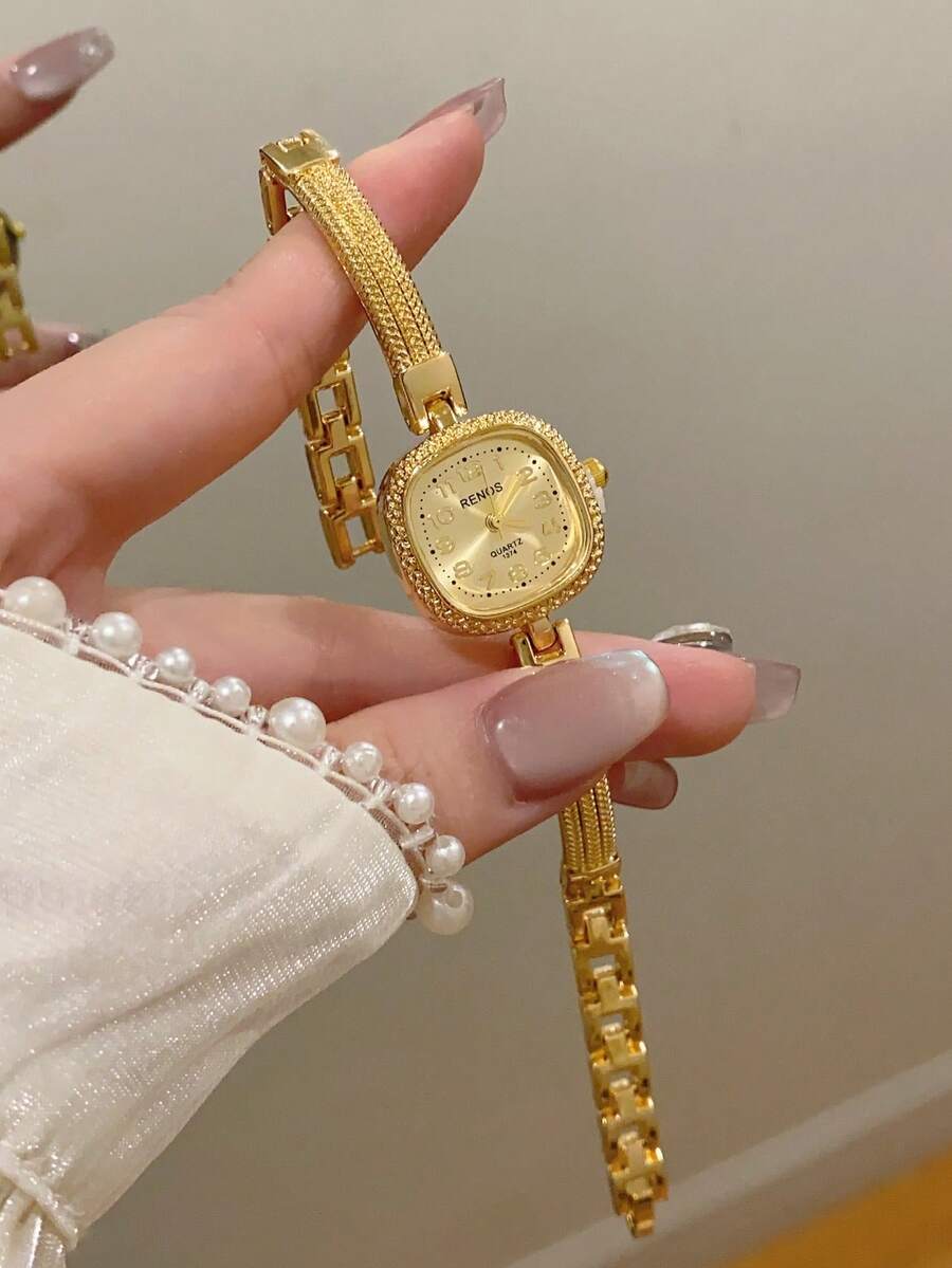 法式時尚創意方盤個性化女款石英手錶,極簡錶盤配金色錶帶,適合日常佩戴 - 金色 - 查看 1