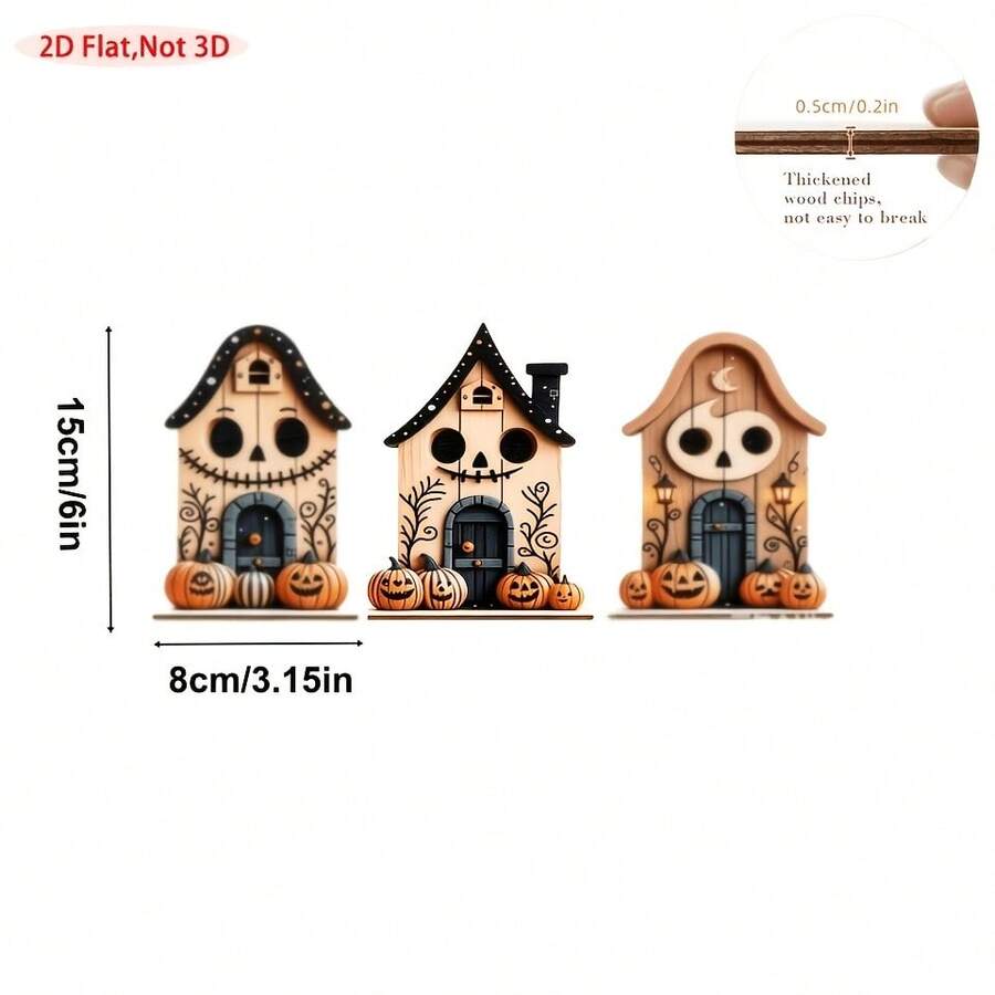 3 Buah Ornamen Dekorasi Halloween Kayu, Motif Hantu & , Aksesori Kecil untuk Pintu Masuk, Rak Buku, dan Meja - A - View 1