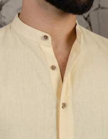 Men's Premium Short-Sleeve Shirt, Lightweight Fabric, Easy To Iron,  For Summer And Beach, Linen Look - - Butter Yellow - View 3