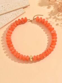 1pc Fashionable Exaggerated Orange Oval Acrylic Beaded Necklace, Chunky Minimalist Y2K Women's Neck Jewelry, Suitable For Daily Wear, Summer Beach Vacation, Date, Party, Music Festival, Random Pattern On Beads - Multicolor - View 2