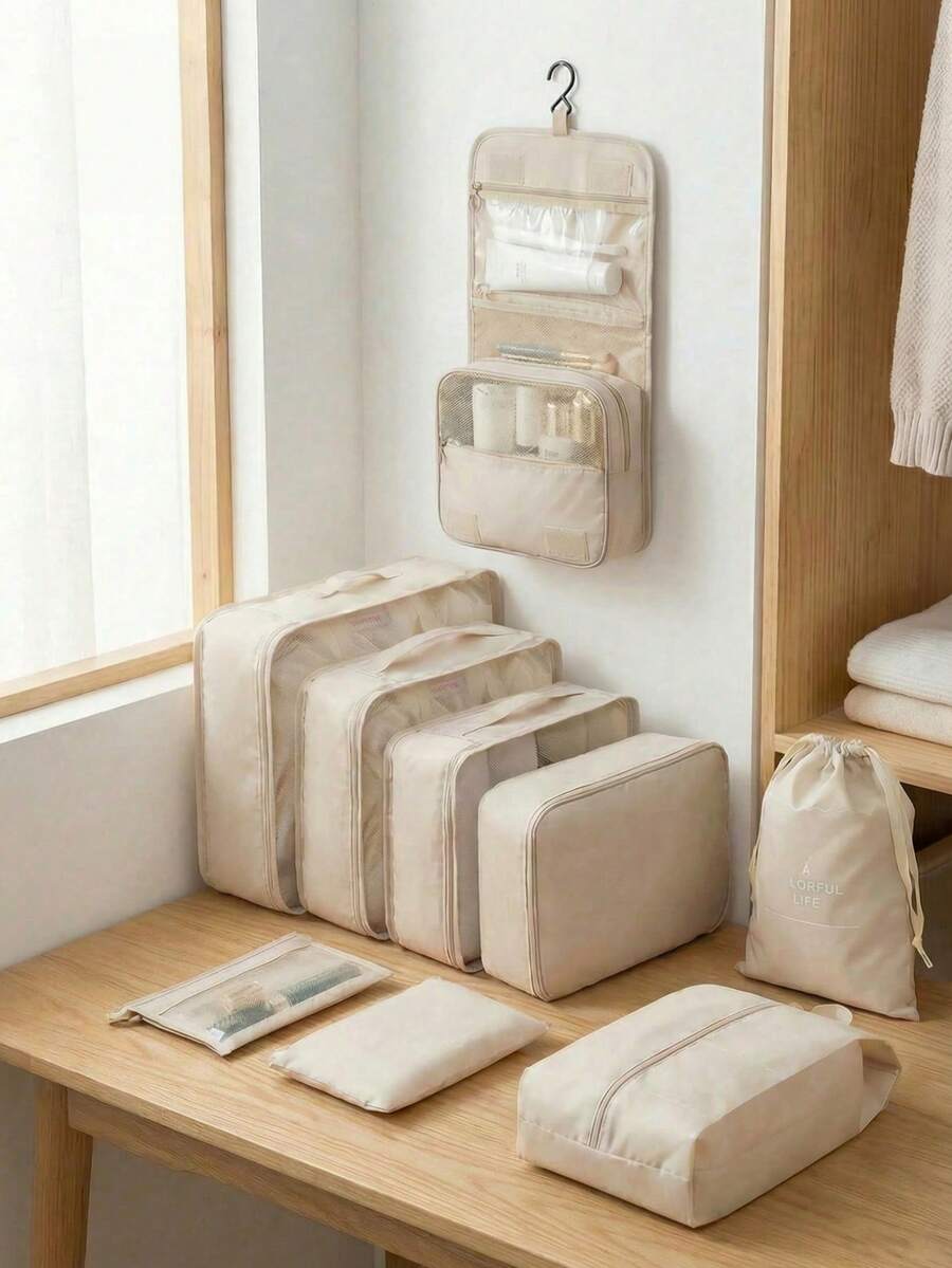 Haus Hana 9-Piece Travel Packing Cube Set – Large-Capacity Zippered Luggage Organizers With Mesh Bags, Shoe Bag, Bottle Sleeve & Drawstring Pouch