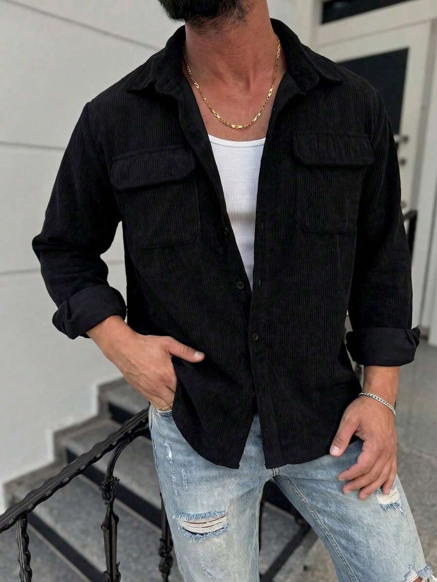 WAIT HIM Men's Corduroy Old Money Style Shacket, Autumn